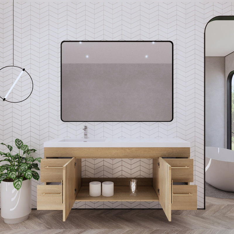 Moreno Bath ELSA60SLWH Elsa 60" Floating Bathroom Vanity with Reinforced Acrylic Single Sink Top (Left Side)