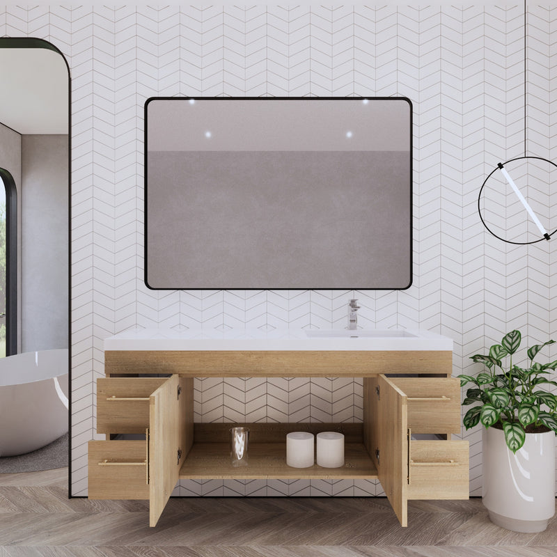 Moreno Bath ELSA60SRWH Elsa 60" Floating Bathroom Vanity with Reinforced Acrylic Single Sink Top (Right Side)