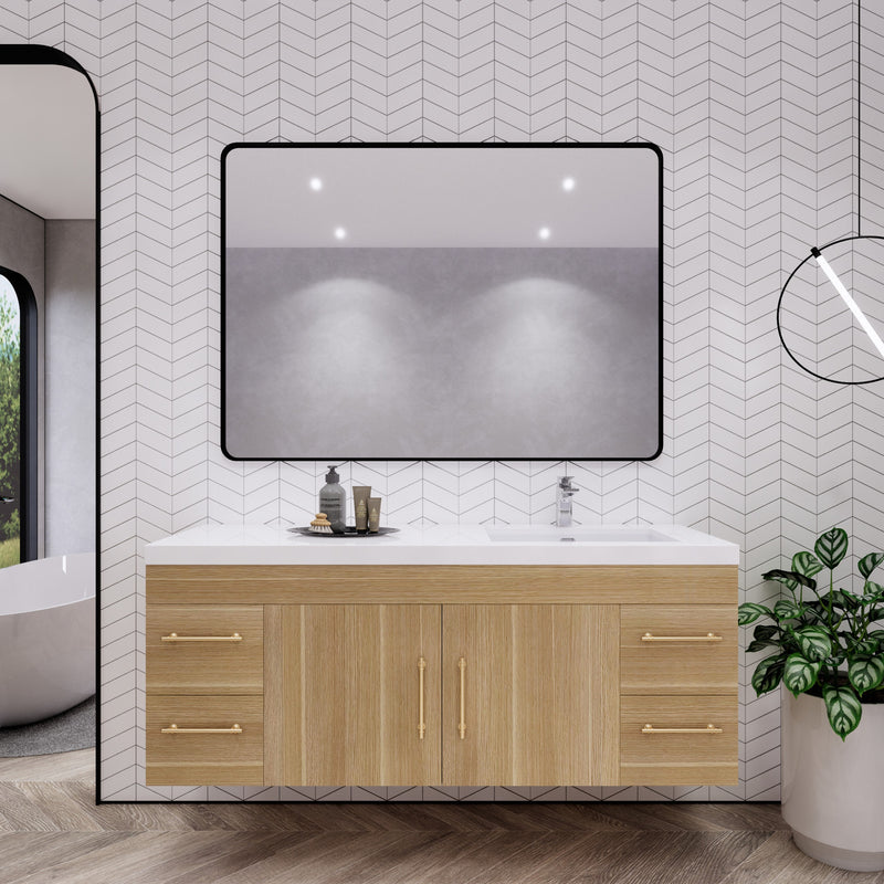 Moreno Bath ELSA60SRWH Elsa 60" Floating Bathroom Vanity with Reinforced Acrylic Single Sink Top (Right Side)