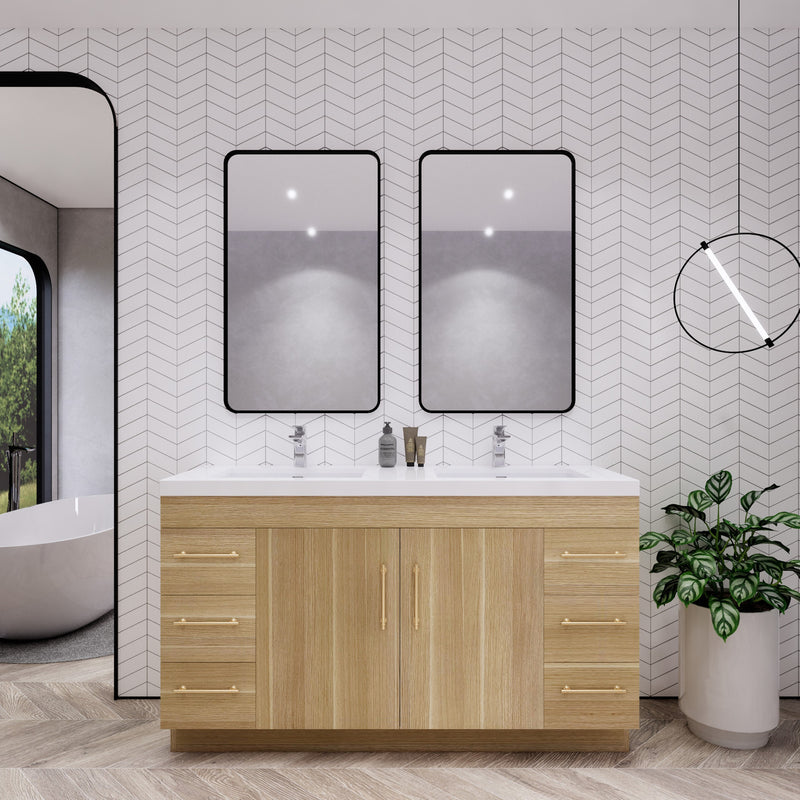Moreno Bath ELSA60DFS Elsa 60" Freestanding Bathroom Vanity With Reinforced Acrylic Double Sink Top