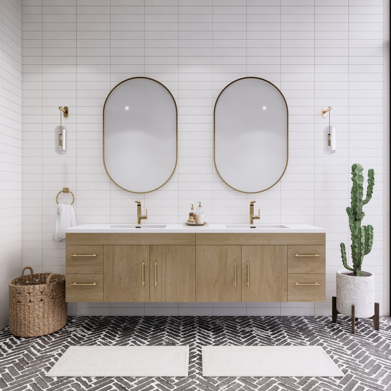 Moreno Bath ELSA84DWH Elsa 84" Floating Bathroom Vanity With Reinforced Acrylic Double Sink Top