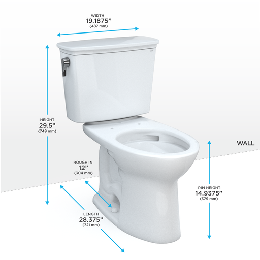 TOTO CST786CEG#01 Drake Transitional Two-Piece Elongated 1.28 GPF TORNADO FLUSH Toilet with CEFIONTECT, Cotton White - view 2