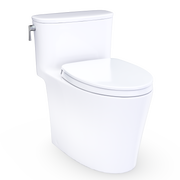 TOTO MS686124CEFG#01 Aurora One-Piece Elongated 1.28 GPF WASHLET+ and Auto Flush Ready Universal Height Toilet with CEFIONTECT and SS124 SoftClose Seat, Cotton White