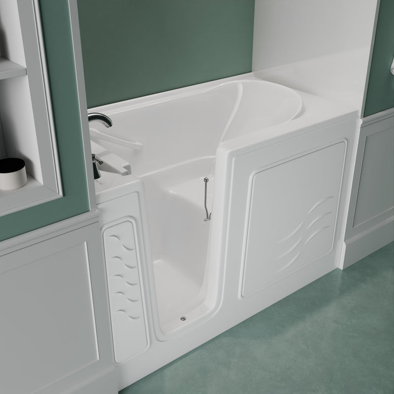 Meditub 3060WILWS Collection 32 x 59 Left Side Drain Soaker Jetted Bathtub in White with Fast Filling Faucet Set