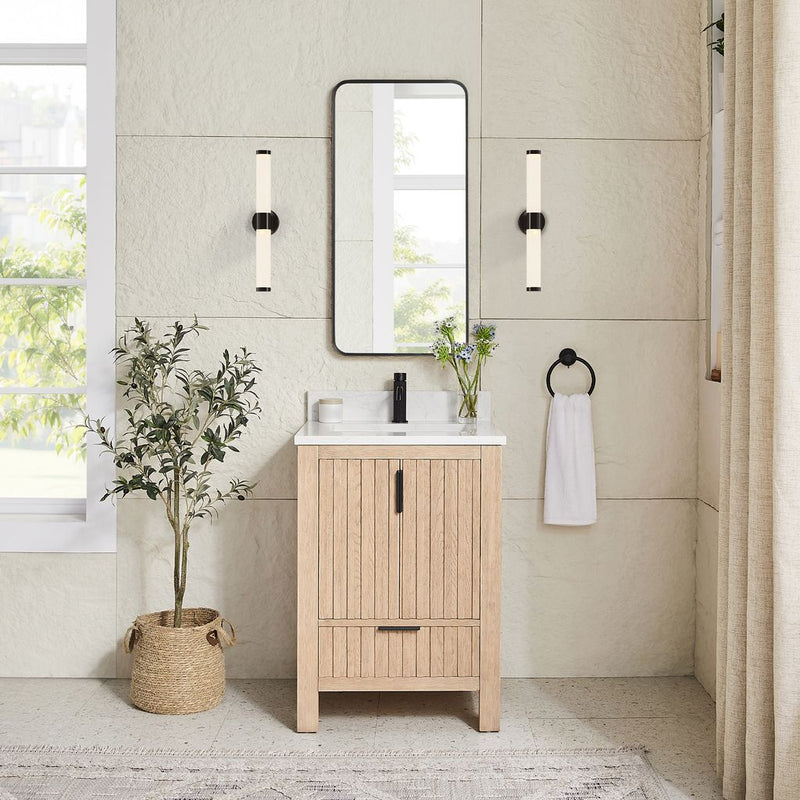 Vinnova 704224-AN-GW Shenzhen 24" Single Sink Bath Vanity in Aged Natural Oak