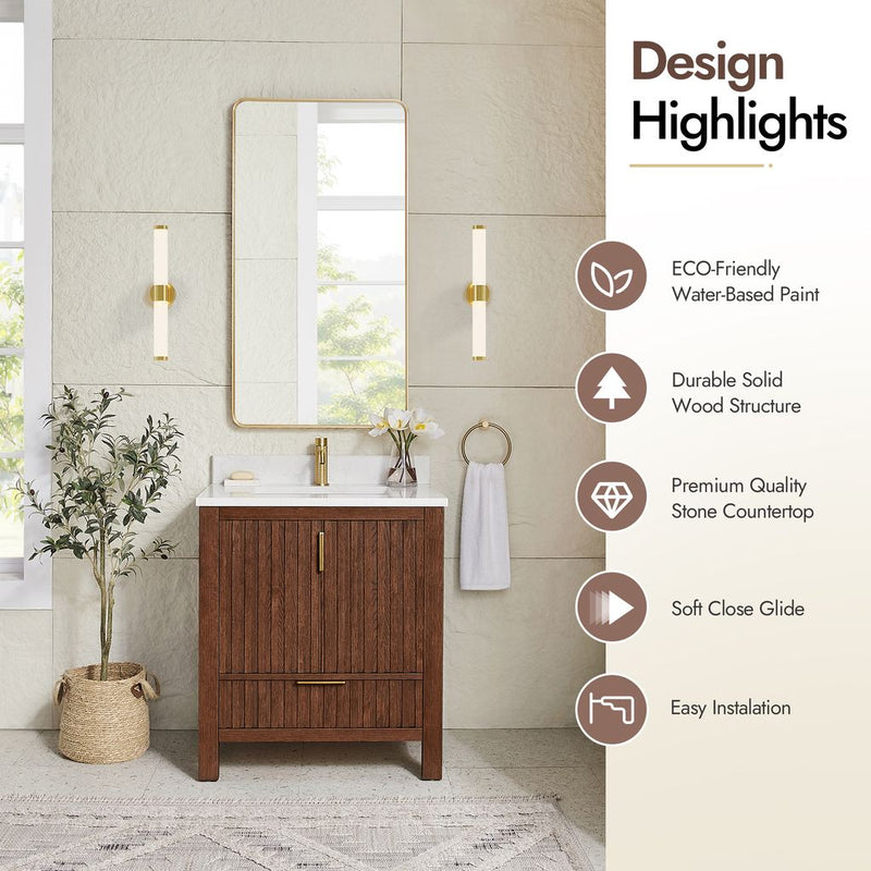 Vinnova 704230-AD-GW Shenzhen 30" Single Sink Bath Vanity in Aged Dark Brown Oak