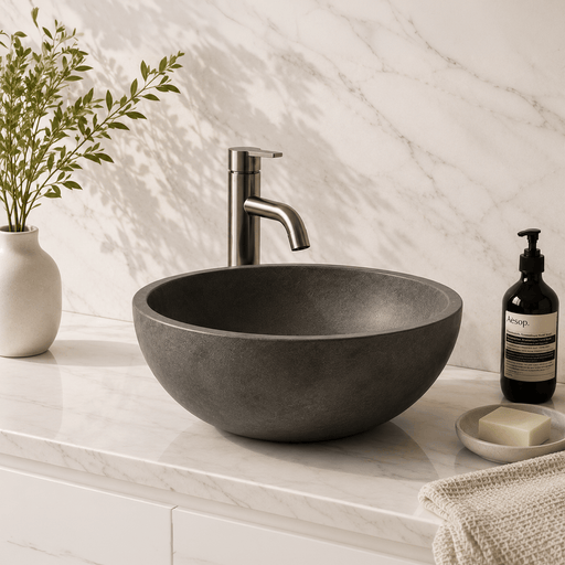 Felpy Round Cast Concrete Vessel Sink - Dark Grey with Textured Finish
