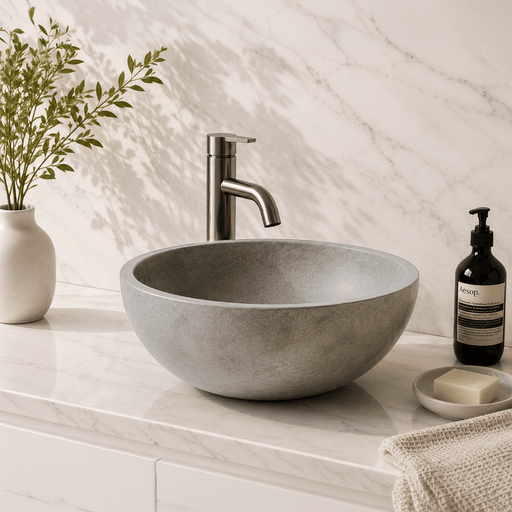 Felpy Round Cast Concrete Vessel Sink - Light Grey with Textured Finish
