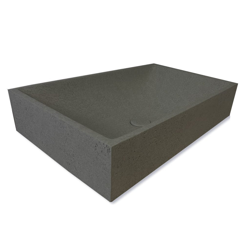 Feppder Rectangular Cast Concrete Vessel Sink - Dark Grey with Textured Finish