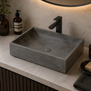 Feppder Rectangular Cast Concrete Vessel Sink - Dark Grey with Textured Finish