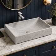 Feppder Rectangular Cast Concrete Vessel Sink - Light Grey with Textured Finish