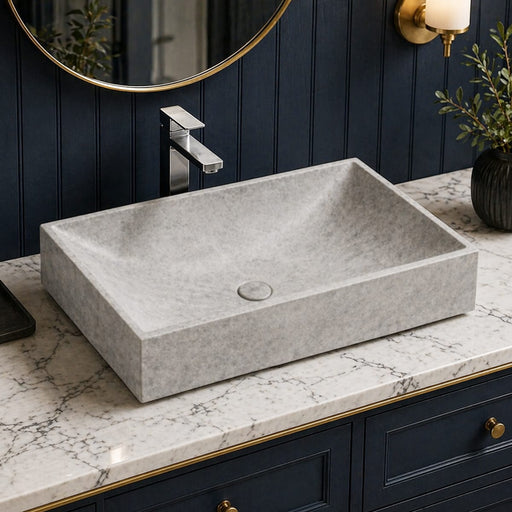 Feppder Rectangular Cast Concrete Vessel Sink - Light Grey with Textured Finish