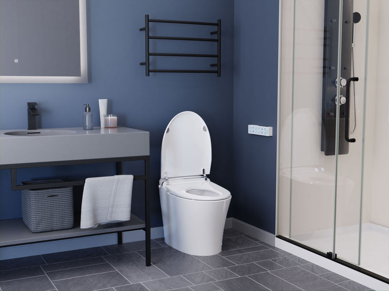 Anzzi TL-STSF851WH ENVO Aura Elongated 1.28 GPF Smart Bidet Toilet with Remote Control, Auto Flush, Heated Seat, and Deo