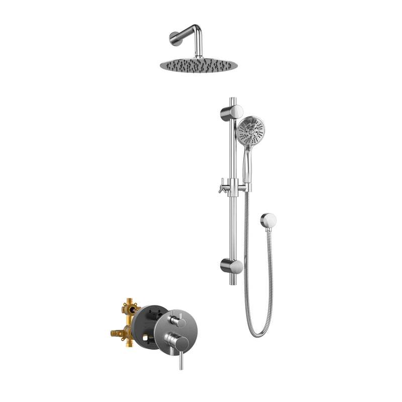 PULSE ShowerSpas 3006-CH-1.8GPM Refuge 10-in Rain Showerhead Combo Shower System with Adjustable Handshower Slide Bar and Pressure Balanced Mixing Valve in Chrome, 1.8 GPM