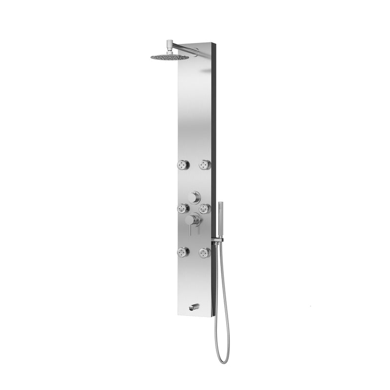 PULSE ShowerSpas 1042-SSB-1.8GPM Monterey 8-in Rain Showerhead ShowerSpa with 6 Body Jets and Handshower in Brushed Stainless Steel, 1.8 GPM