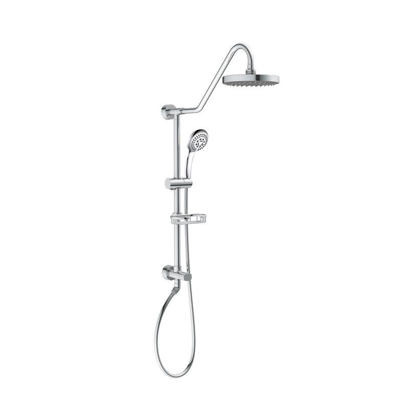 PULSE ShowerSpas 1011-CH-1.8GPM Kauai 8-in Rain Showerhead Shower System with Slide Bar and Integrated Soap Dish in Chrome, 1.8 GPM