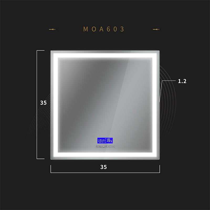 Moreno Bath MOA603 Moreno Florence 35.5" W x 35.5" H LED Mirror With Bluetooth, Time & Temperature Smart Display