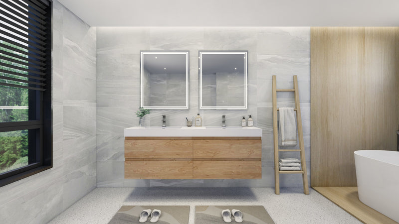 Moreno Bath FORTUNE72D Fortune 72" Floating Bathroom Vanity Set with Reinforced Acrylic Double Sink Top