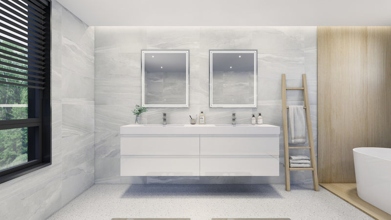 Moreno Bath FORTUNE84D Fortune 84" Floating Bathroom Vanity Set with Reinforced Acrylic Double Sink Top