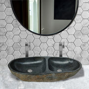 Fronesty River Stone Double-Bowl Vessel Sink