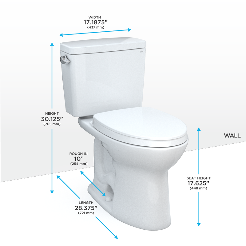 TOTO MS776124CEFG.10#01 Drake Two-Piece Elongated 1.28 GPF Universal Height TORNADO FLUSH Toilet with 10 Inch Rough-In, CEFIONTECT, and SoftClose Seat, WASHLET+ Ready, Cotton White - view 2