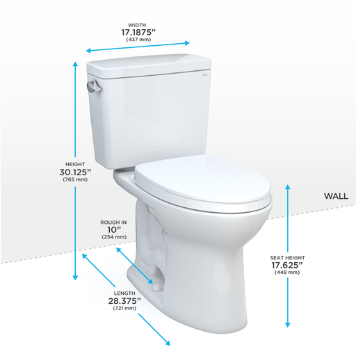 TOTO MS776124CSFG.10#01 Drake Two-Piece Elongated 1.6 GPF Universal Height TORNADO FLUSH Toilet with 10 Inch Rough-In, CEFIONTECT, and SoftClose Seat, WASHLET+ Ready, Cotton White - view 2