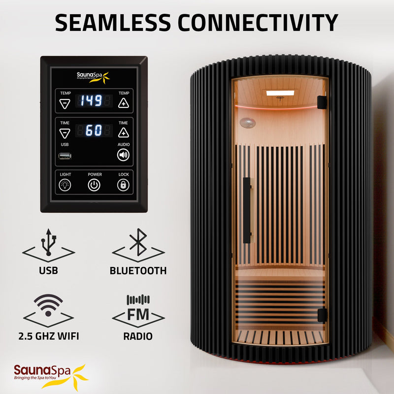 SaunaSpa SC-SS0025-0SBK 1-2 Person Round Infrared Sauna in Black Canadian Hemlock