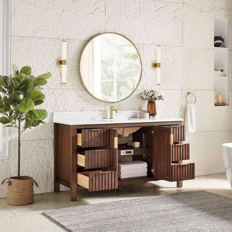 Vinnova 704260-AD-GW Shenzhen 60" Single Sink Bath Vanity in Aged Dark Brown Oak
