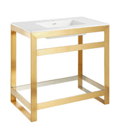 Anzzi 36 in. Console Sink and Frame Set with Glossy White Man-Made Stone Top in Brushed Gold