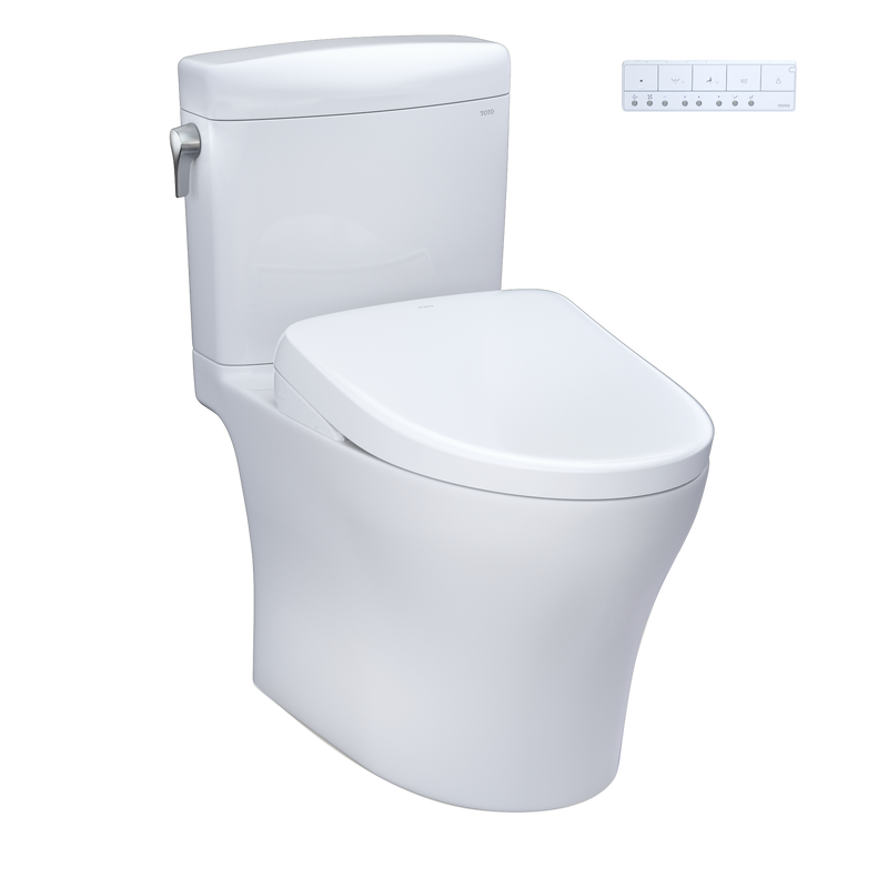 TOTO MW4364726CEMFGNA#01 WASHLET+ Aquia IV Cube Two-Piece Elongated Dual Flush 1.28 and 0.9 GPF Toilet with Auto Flush S7 Contemporary Bidet Seat, Cotton White