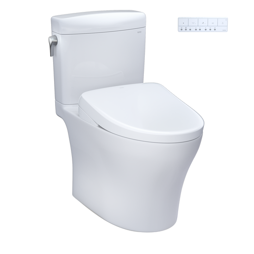 TOTO MW4364736CEMFGNA#01 WASHLET+ Aquia IV Cube Two-Piece Elongated Dual Flush 1.28 and 0.9 GPF Toilet with Auto Flush S7A Contemporary Bidet Seat, Cotton White