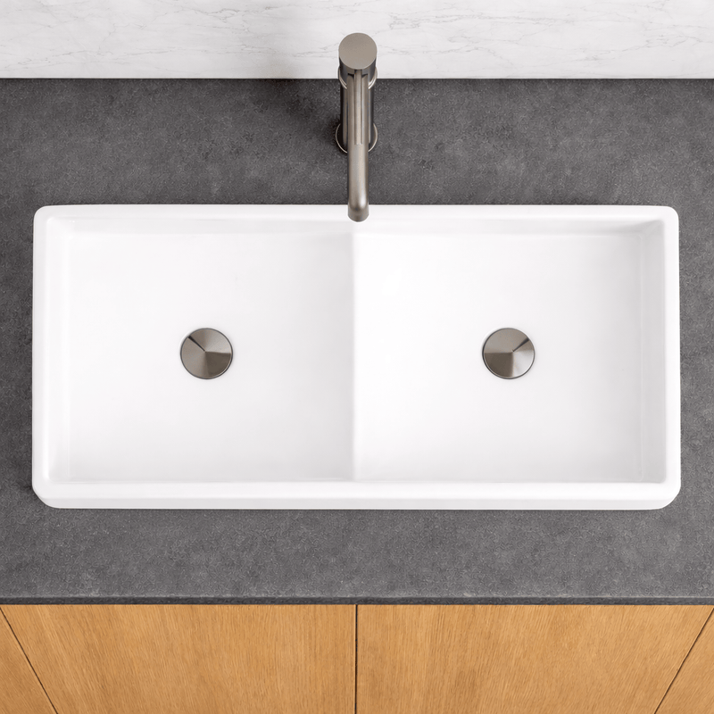 Gurney Vitreous China Double-Bowl Vessel Sink