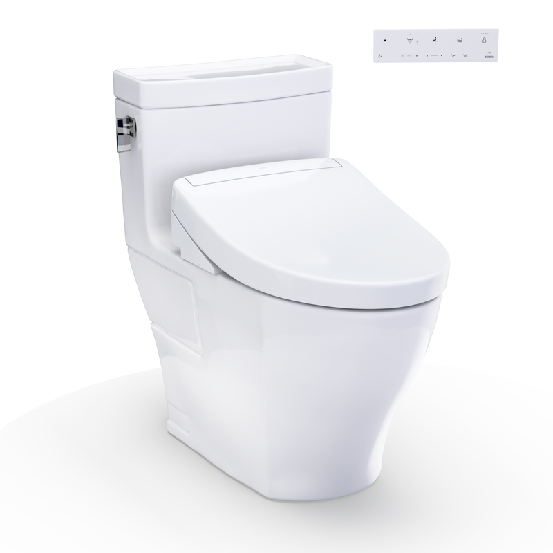 TOTO MW6243446CEFG#01 WASHLET+ Legato One-Piece Elongated 1.28 GPF Toilet and WASHLET S5 Bidet Seat, Cotton White