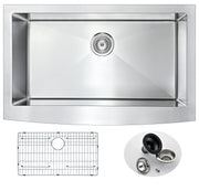Anzzi Elysian Farmhouse Stainless Steel 36 in. Single Bowl Kitchen Sink in Brushed Satin