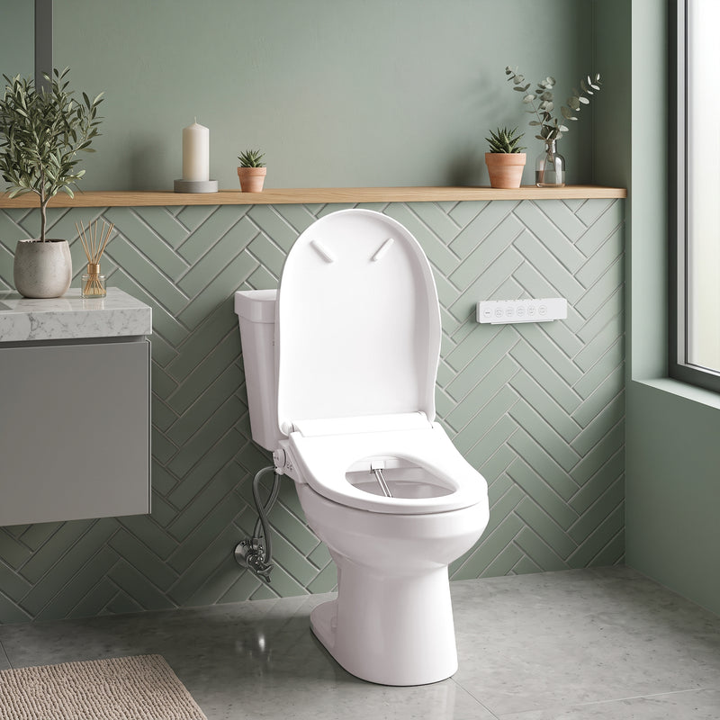 Anzzi TL-AZEB107UWH Electric Bidet Seat with Auto Lid, Heated, Warm Water, Air Dryer, Self Cleaning, Lady Wash, Deodoriz