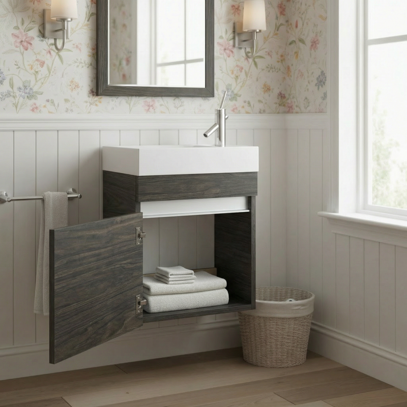 Cutler FVPICCTETE18 Piccolo 18" Space Saver Wall Mount Bathroom Vanity - Tete a Tete