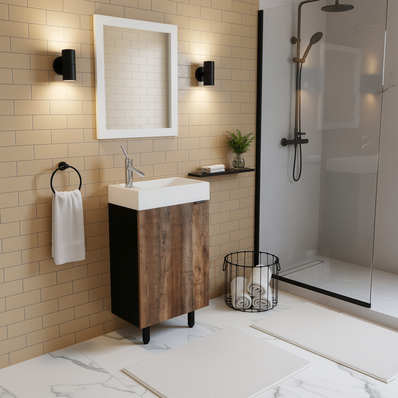 Cutler STUWSKBLK18 Studio 18" Single Sink Free Standing Cultured Marble Top Bathroom Vanity - Whisky