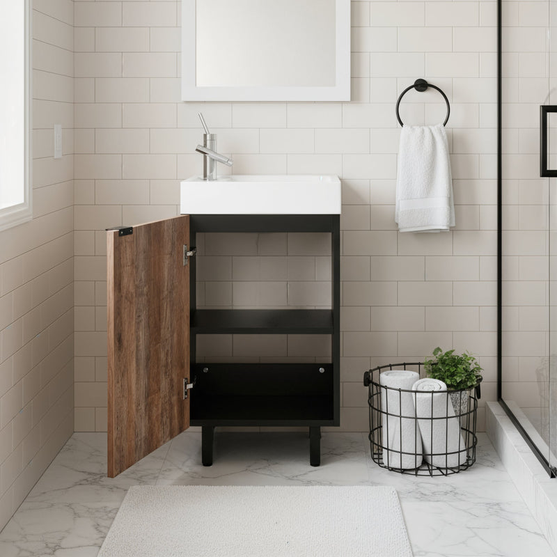 Cutler STUWSKBLK18 Studio 18" Single Sink Free Standing Cultured Marble Top Bathroom Vanity - Whisky