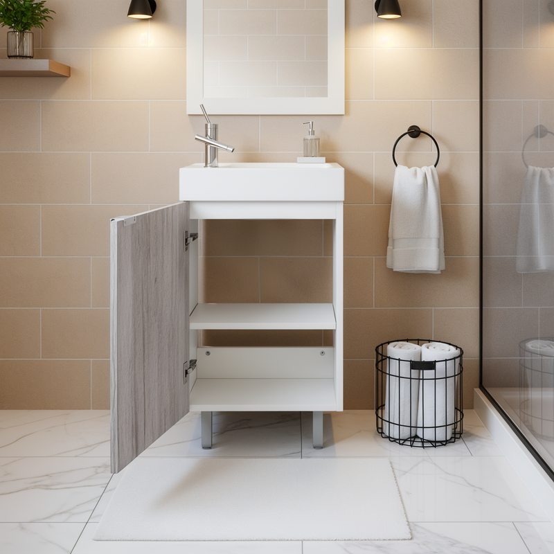 Cutler STUSHWHT18 Studio 18" Single Sink Free Standing Cultured Marble Top Bathroom Vanity - Soho