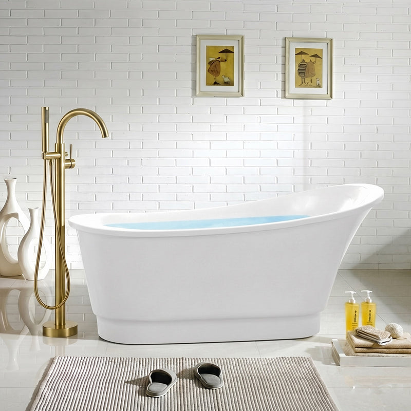 Anzzi FT-AZ095 Prima Series 67 in. x 31 in. Flat Bottom Acrylic Freestanding Soaking Bathtub with Center Drain in Glossy White - view 2