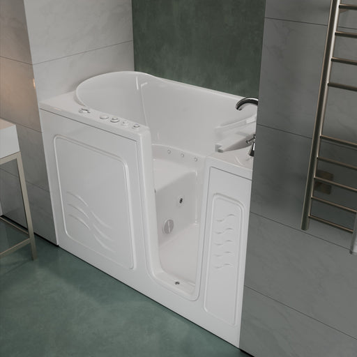 Meditub A3053RWD Collection 30 x 52 Right Side Drain Combination Jetted Bathtub in White with Powered Fast Drain
