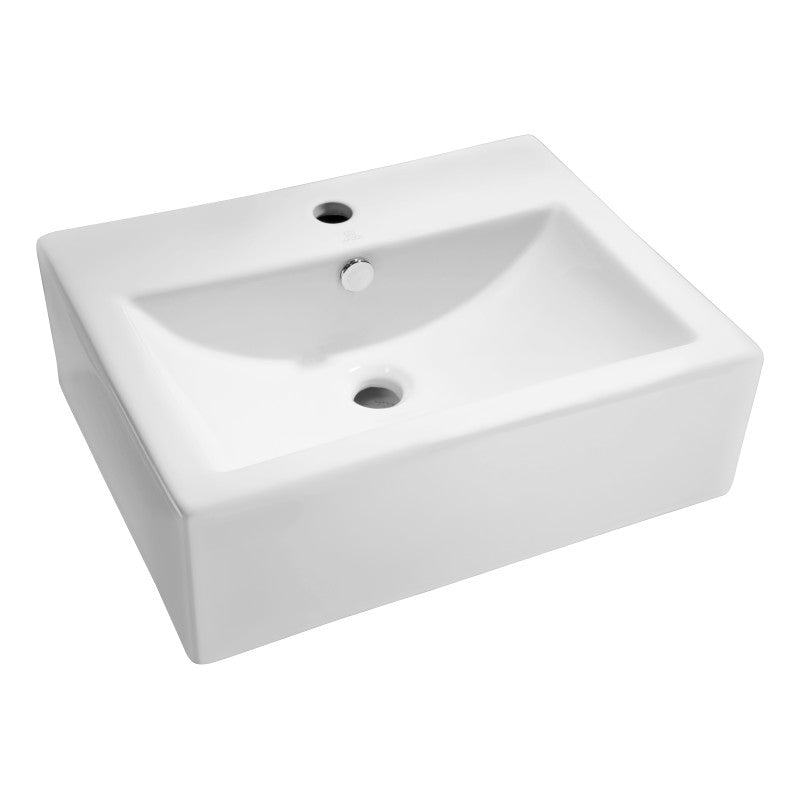 Anzzi LS-AZ130 Vitruvius Series 21 in. L x 16 in. W Deck Mount Rectangular Non-Porous Bathroom Vessel Sink in Glossy White Ceramic