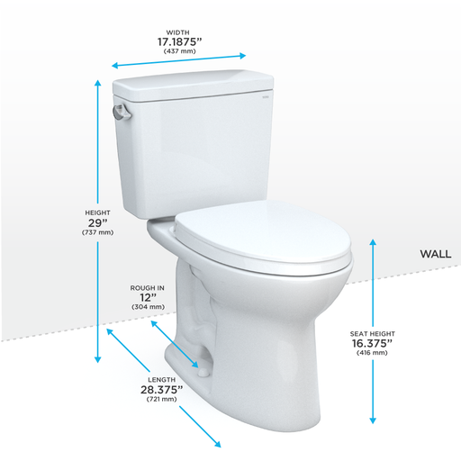 TOTO MS776124CEG#01 Drake Two-Piece Elongated 1.28 GPF TORNADO FLUSH Toilet with CEFIONTECT and SoftClose Seat, WASHLET+ Ready, Cotton White - view 2