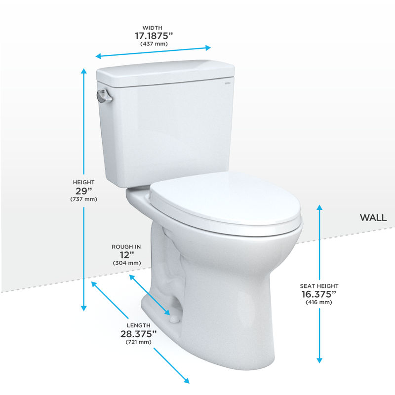 TOTO MS776124CSG#01 Drake Two-Piece Elongated 1.6 GPF TORNADO FLUSH Toilet with CEFIONTECT and SoftClose Seat, WASHLET+ Ready, Cotton White - view 2
