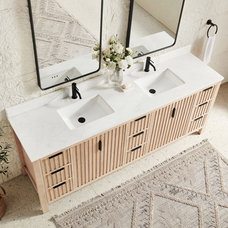 Vinnova 704284-AN-GW Shenzhen 84" Double Sink Bath Vanity in Aged Natural Oak