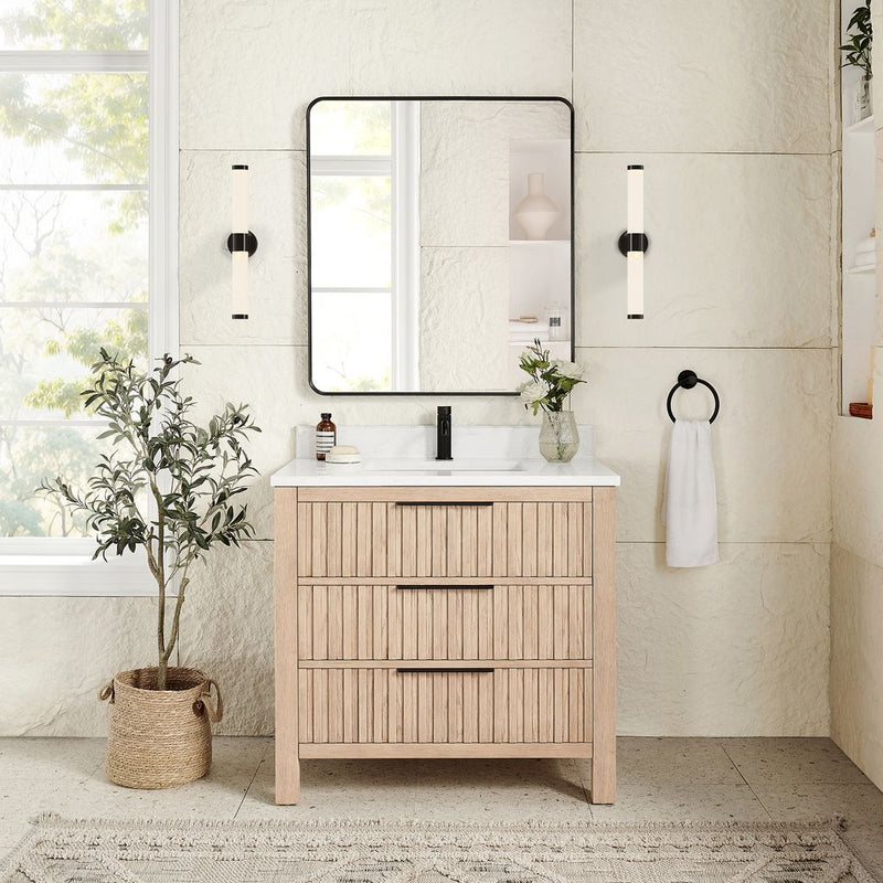 Vinnova 704236-AN-GW Shenzhen 36" Single Sink Bath Vanity in Aged Natural Oak