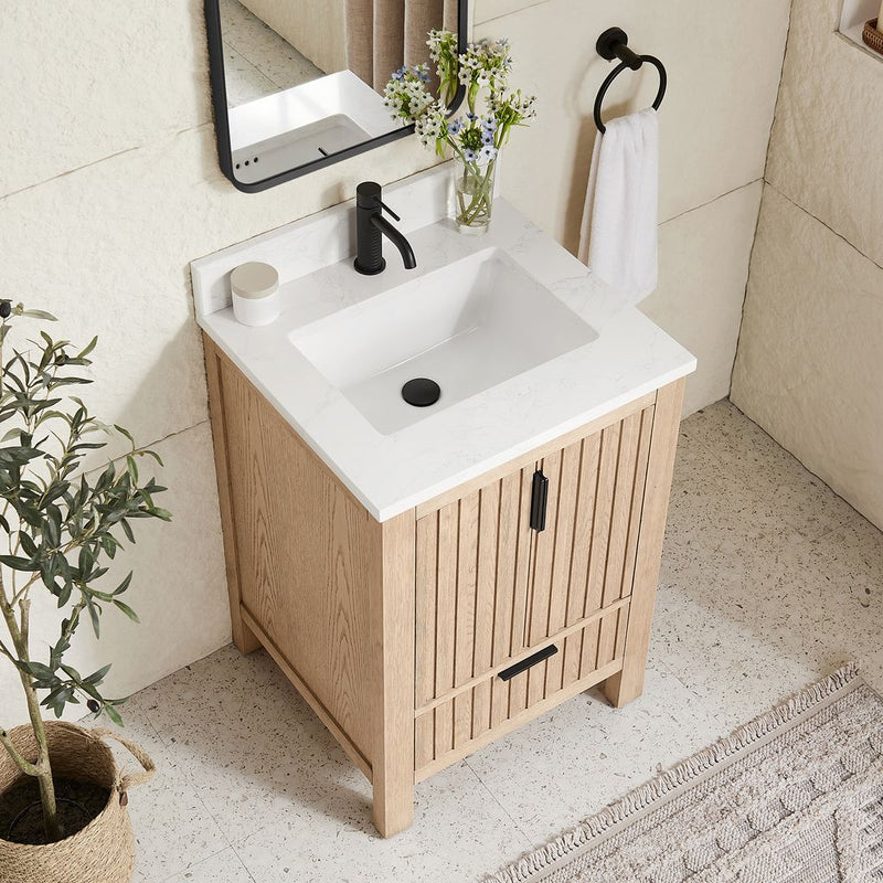 Vinnova 704224-AN-GW Shenzhen 24" Single Sink Bath Vanity in Aged Natural Oak