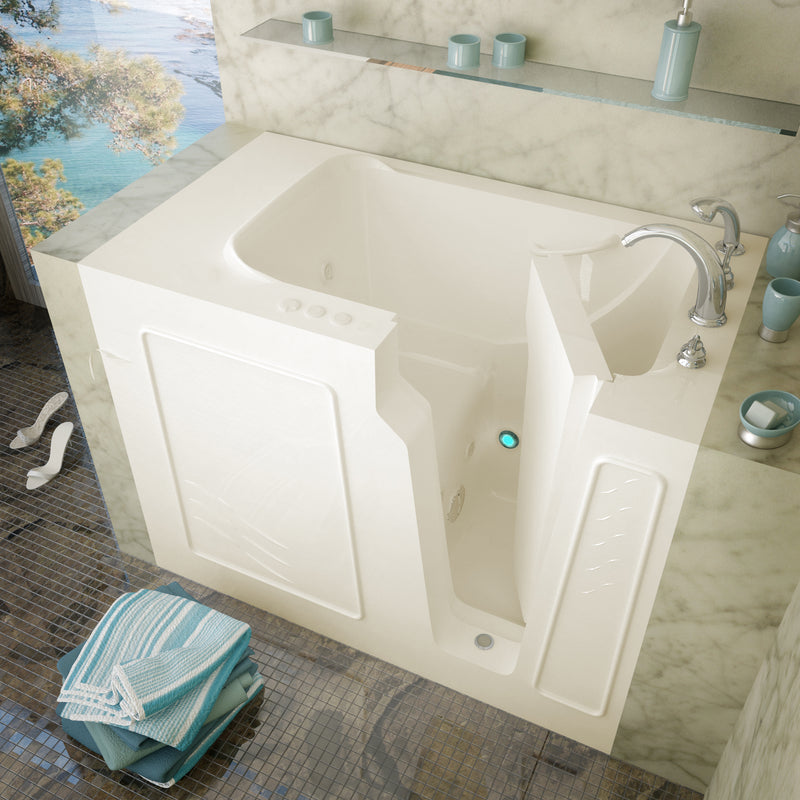 Meditub 2952RBH Walk-In 29 x 52 Right Drain Biscuit Whirlpool Jetted Walk-In Bathtub