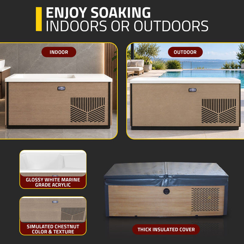 K-Plunge Iroquois 67 in. 1-Person All-in-One Cold Plunge and Hot Tub in Chestnut