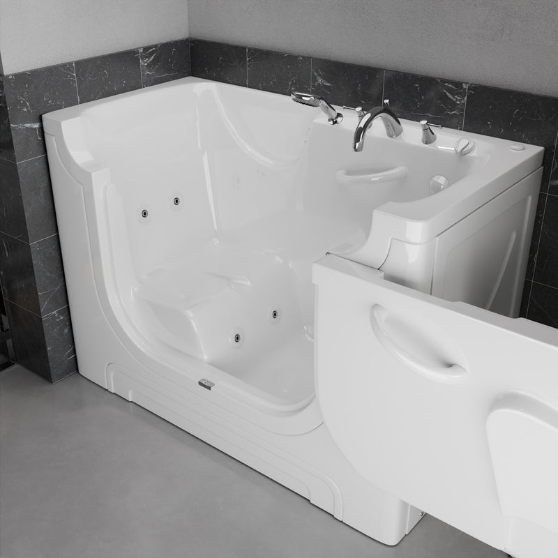 Meditub A3060WCARWH Collection 30 x 60 Whirlpool Jetted Bathtub with Right Drain in White with Powered Fast Drain